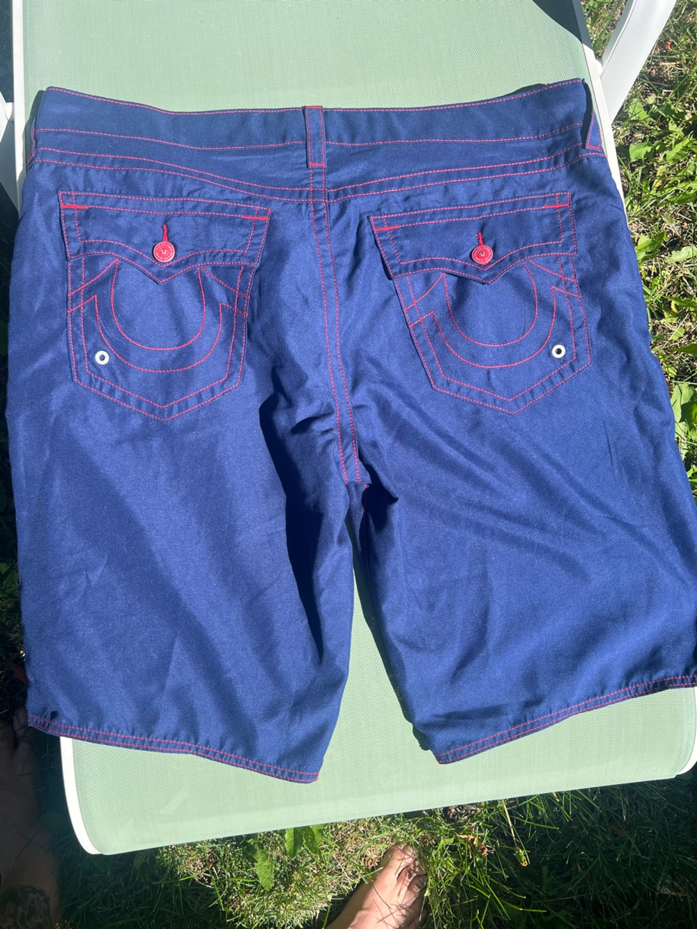 True Religion blue Swim Board Shorts with red Stitching